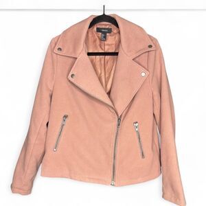 Forever 21 Women's Blush Pink Moto Biker Asymmetrical Zip Alt Jacket Sz L